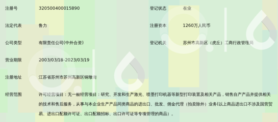 苏州井上中鼎办公机器制品有限公司工商注册信息查询与分析